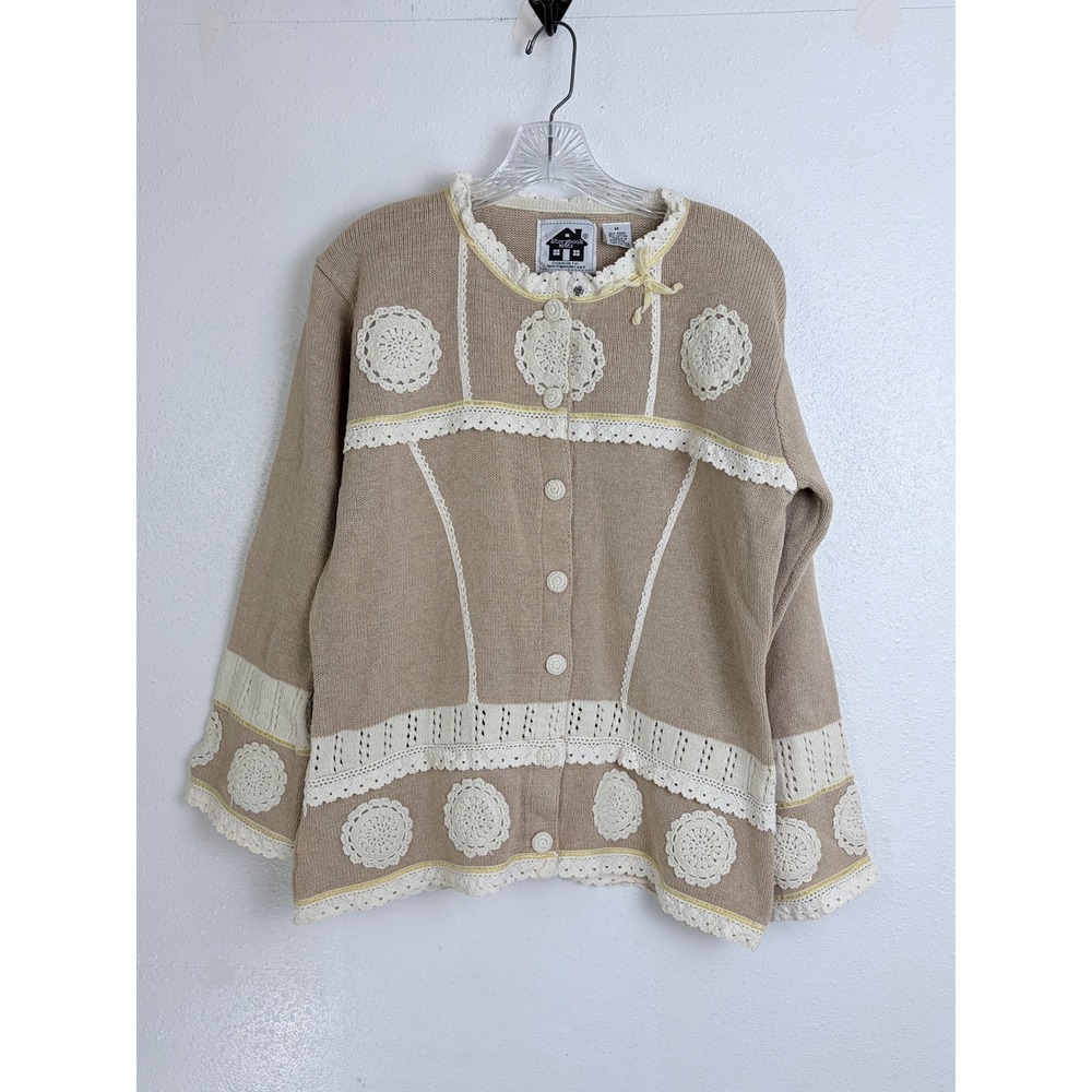 Vintage 90s Cottagecore Crochet Lace Cardigan Storybook Knits M
